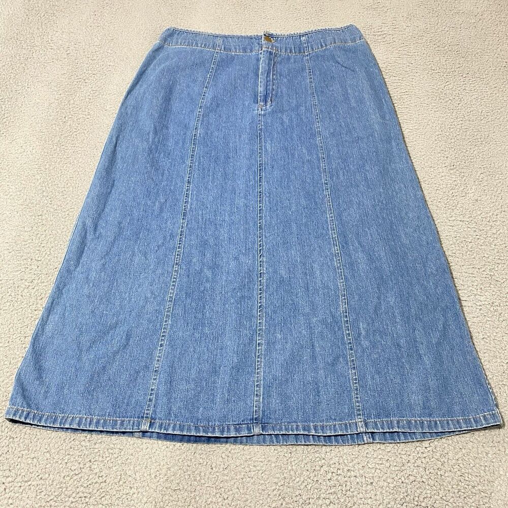 Kim Rogers Denim Maxi Skirt Women 16 Blue Light Wash Western Cottage Modest Boho